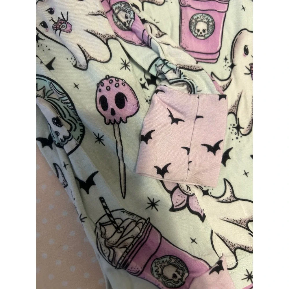 Onyx + Lore Toddler 2T Bamboo Pajamas Spooky Coffee Ghost Skull Mint Purple Set